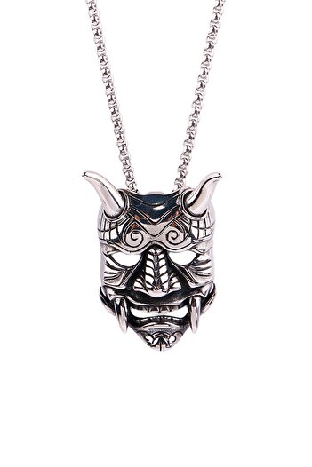 Chavin Gray Japanese Demon Oni Mask Steel Men Necklace Er35By