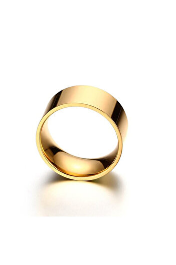 Chavin 10 mm. Geniş Gold Sarı Kadın Erkek Çelik Alyans Yüzük dt02