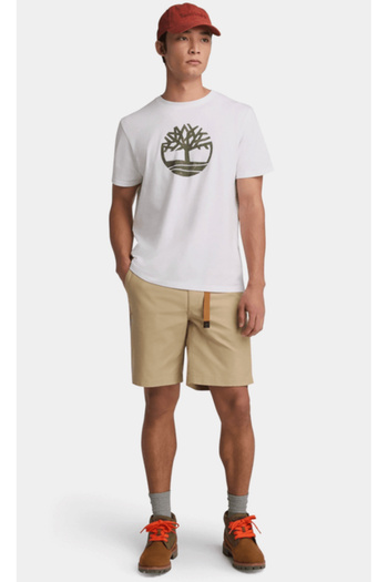 Timberland White Men's T-Shirt with Camouflage Logo
