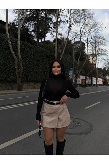 Friday Mood Women's Split Detailed Belted Mini Skirt with Shorts Inside