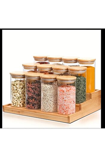 Pembelia Life Set of 12 Bamboo Lid Borosilicate Glass 300 ml - Seasoning Set