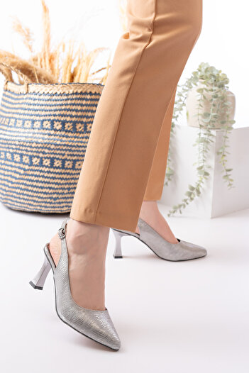 Weynes Dark Silver Silvery Women's Open Back Pointed Toe 7 cm Heeled Sandals Shoes Wsb0448