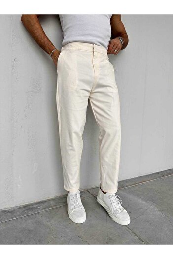 Denim Shorty Rahat Kalıp Ekru Beyaz Renk Gabardin Kumaş Pantolon