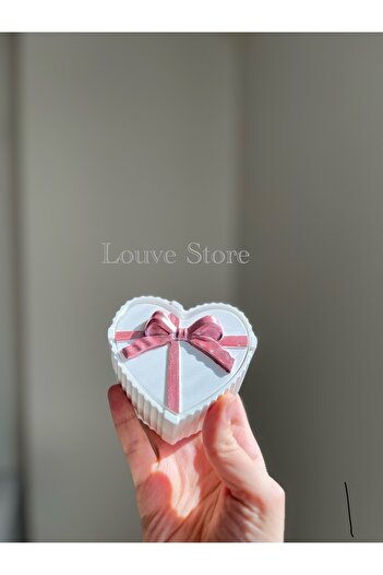 Louve Store Dekoratif Işıltılı  Pembe Fiyonk Detaylı Kapaklı Kalp Kutu , Takı Organizeri , Takı Kutusu