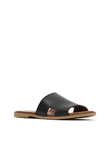 Bueno Shoes Black Khv-Beige Leather Women's Flat Slippers 01Wa5705