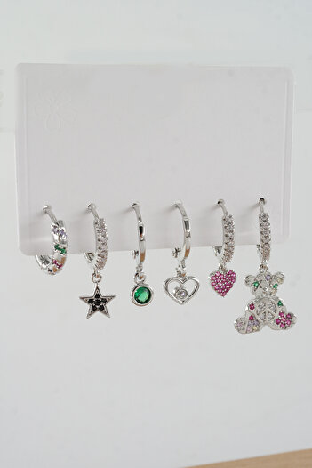 ARTEMİSİA Women's Vip Series Antiallergenic Mixed Figured Zircon Stone 6-Piece Earring Set