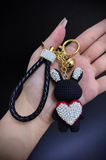Jaida Moda Black Cute Zircon Stone Rabbit Keychain and Bag Charm Vip Series