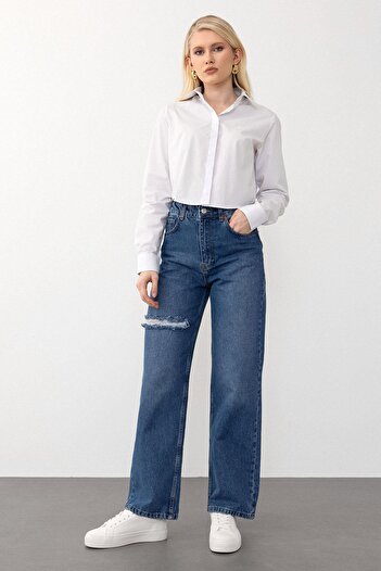 Olcay High Waist Wide Leg - Blue Ripped Jeans 7575