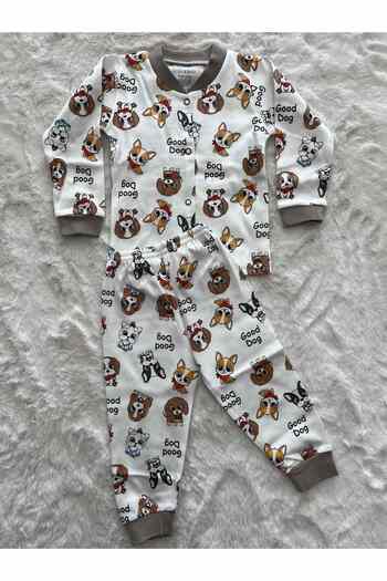 Seçkin Baby Dog Patterned Snap Pajamas Set with Apron
