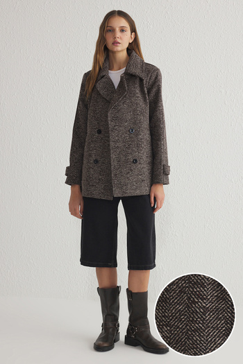 Trendyol Collection Oversize Brown Stamp Coat – šedý, Twoaw24Kb00176