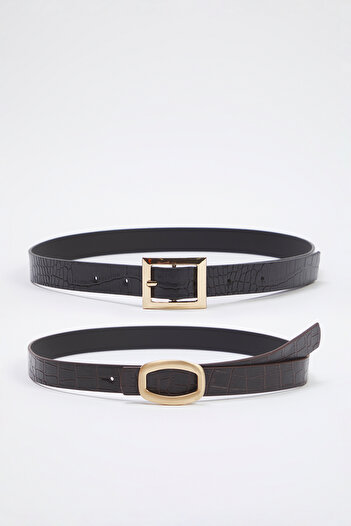 Trendyol Collection Black-Brown 2 Pack Leather Look Women's Belt Twoss25Ke00007