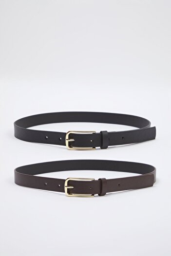 Trendyol Collection Fekete-barna 2 csomagos bőr női öv TWOSS25KE00012