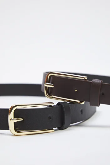 Trendyol Collection Fekete-barna 2 csomagos bőr női öv TWOSS25KE00012