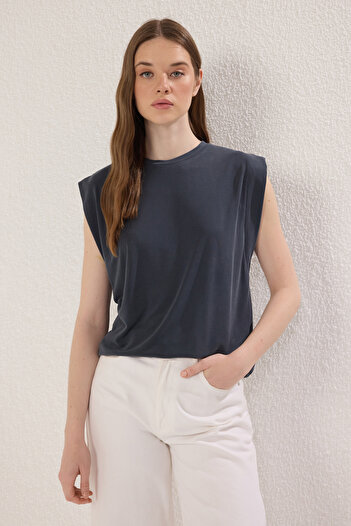 Trendyol Collection Crew Neck Knitted T-Shirt - Anthracite, Modal Content, Moon Sleeve, Regular Fit Twoss25Ts00001