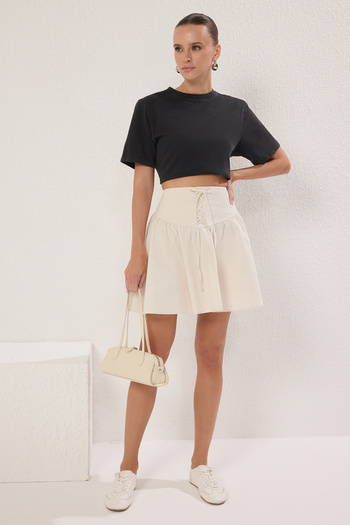 Trendyol Collection Stone Woven Flared Waist Tie Detail Mini Skirt Twoss25Et00121