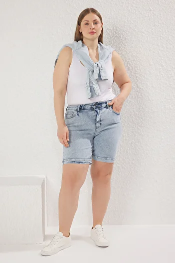 Trendyol Curve Pantaloni scurți din denim cu talie înaltă, albastru deschis, cu talie înaltă TBBSS25AP00021