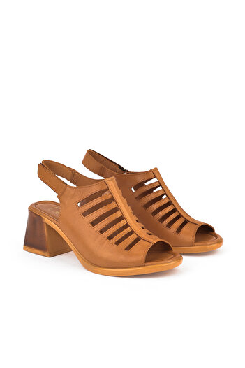 Ziya Women's Genuine Leather Heeled Sandals 151992 Z12001 Tan