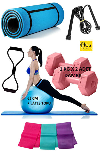 PLUSSPORT SET PLUS PREMIUM PILATES - MATĂ DE 10 MM ȘI EXECUTIVI DE REZISTENȚĂ