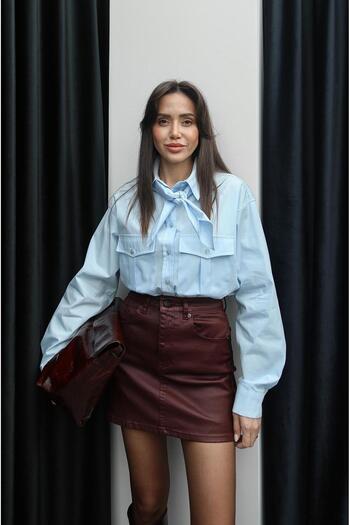 Havoş Light Blue Neck Shawl Detail Shirt