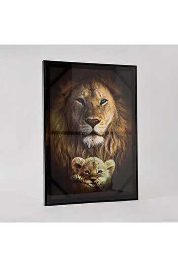 erorex Ersel Lion and Cub Framed Picture - 50x70x2.5 cm