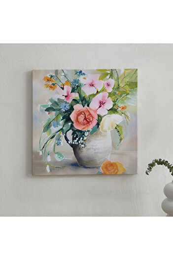 erorex Elmer Canvas Printed Flowerpot Framed Picture - 40x40x1.8 cm