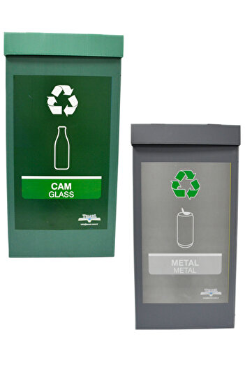 Temel Recycling bin waste bin metal and waste bin glass 2-piece set