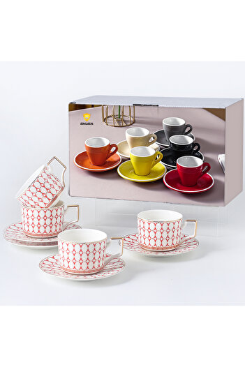 sharpdo Four Cups And Four Saucer European Light Luxury Phnom Penh Applique Ceramic Cup And Saucer Set
