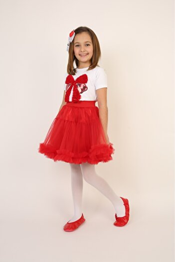 vyloo Girl- Floral Short Sleeve Badi and Short Tulle Skirt- 23 April Special Day Show Outfit