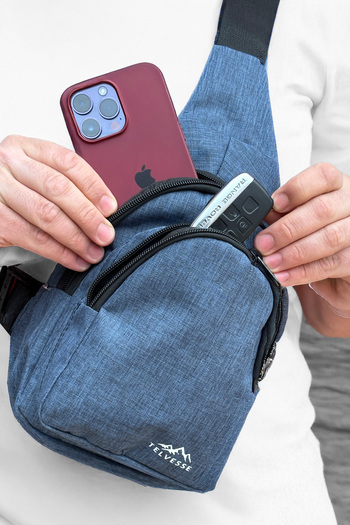 Telvesse Unisex 3 Bölmeli Su Geçirmez Çapraz Askılı Bel Omuz Çanta Göğüs Günlük Bodybag M1 Mavi