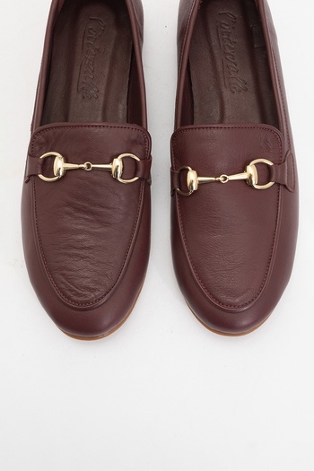 LuviShoes Trexie Burgundy Skin Genuine Leather Buckle Women's Loafer Shoes