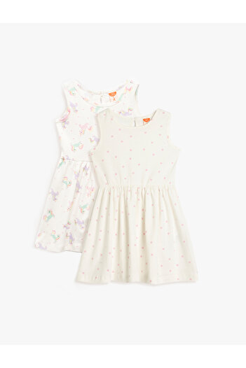 Koton Cotton Crew Neck Sleeveless Polka Dot 2-Piece Dress