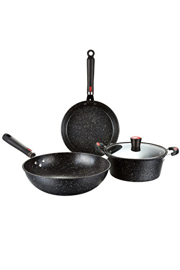 sharpdo 3-Piece Cookware Set, Non-Stick Easy-To-Clean Soup Pot/Wok/Frying Pan Set