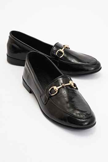LuviShoes TREXIE Чорні шкіряні лофери з пряжкою для жінок