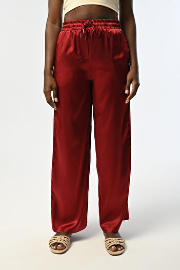 Orfeo Negro Women's Elastic Waist Bowl Color Bordo Straight Satin Pants