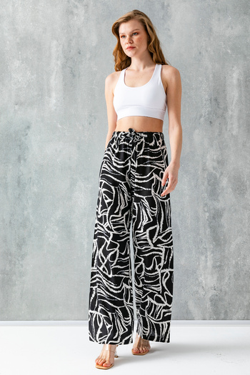 GİYSA Black-White Mosaic Palazzo Trousers - Light 100% Viscose - 25001