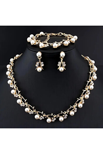 Choice WHITE 40cm As Show 4 Pcs/set Fashion Retro Women's Jewelry Set Rhinestone Artificial Pearl Wedding P