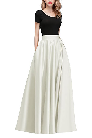 HSNLİFE White Satin Pocketed Flared Evening Skirt