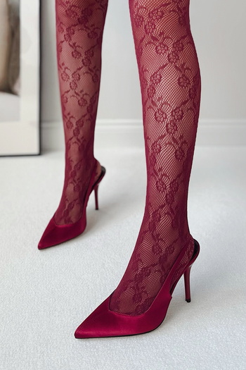 POLKA STORE Modesty Pointed Toe Satin V Low-Cut Stitching Detail Back Open Stiletto Evening Dress Heeled Women's Shoes