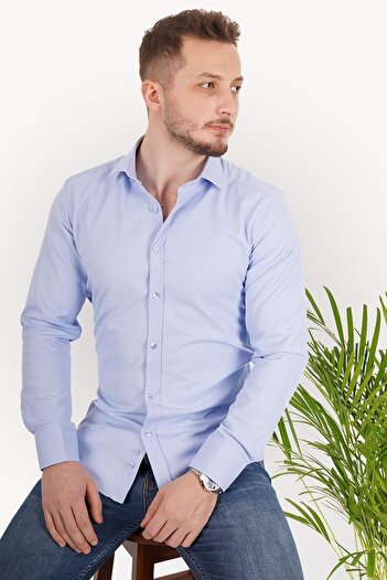 Etikmen Mavi Gölge Desenli Slimfit Erkek Gömlek