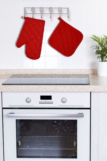 Home Oven Mitts and Pot Holders Set - (1 Mitt - 1 Pot Holder) - Fireproof and Heat Resistant