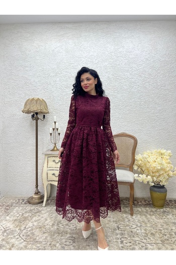 KÜÇÜĞÜM BUTİK Rochie din dantelă cu gât burgundy