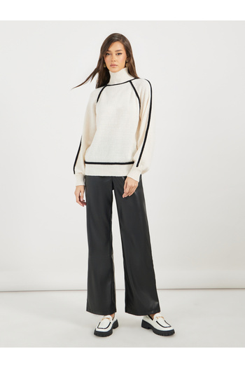 Styli Turtle Neck Knit Top with Balloon Sleeves