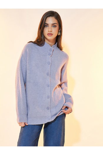 Styli Longline Front Button Placket Knitted Cardigan