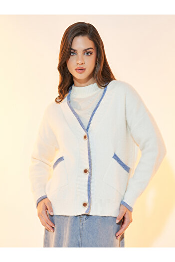 Styli Contrast Trim Pocket Front Cardigan