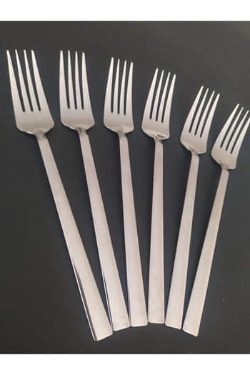 Yüsra Home 6 Pieces of Dinner Forks Flat Model Flat Model Suitable for Daily Use (Stainless Steel)