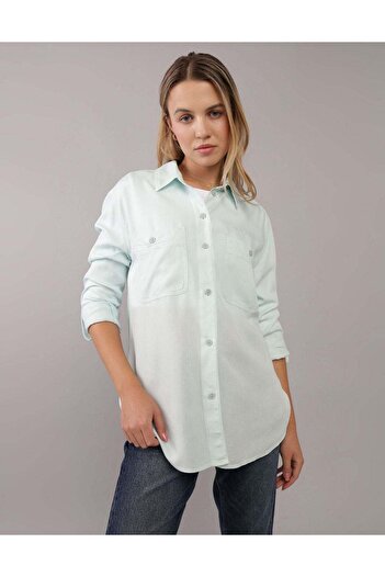 AMERICAN EAGLE AE Bestie Long-Sleeve Button-Up Shirt
