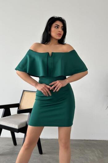 Mossta Mini rochie de scuba verde - fără umăr