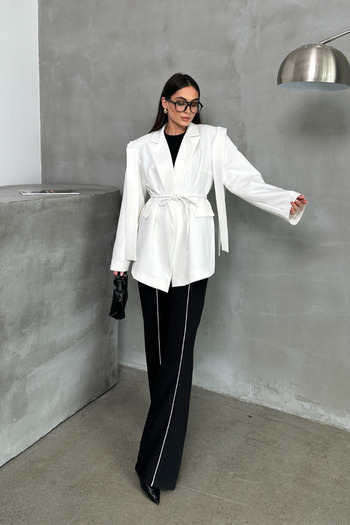 msm fashion Übergroßer Damen-Blazer – mit Gürtel und Schulterdetail