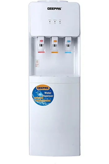 Geepas Water Dispenser – 3-Tap Hot & Cold, Stainless Steel, Child Lock, 1L Hot & 2.8L Cold Capacity