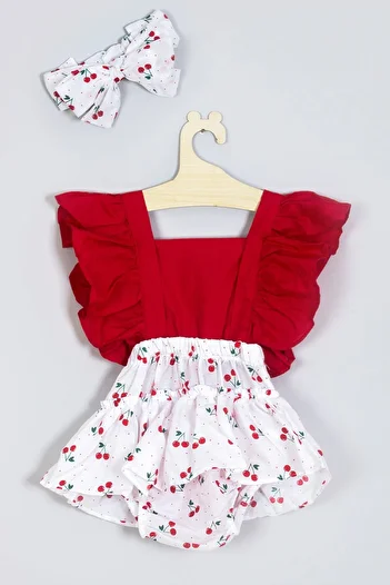 CRYSTALSHOP Cherry Printed Bandana Salopet Set
